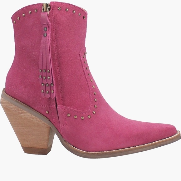 DINGO Fuchsia Pink Suede Studded Classy N Sassy Pointed Toe Western Boot NEW - Picture 6 of 13